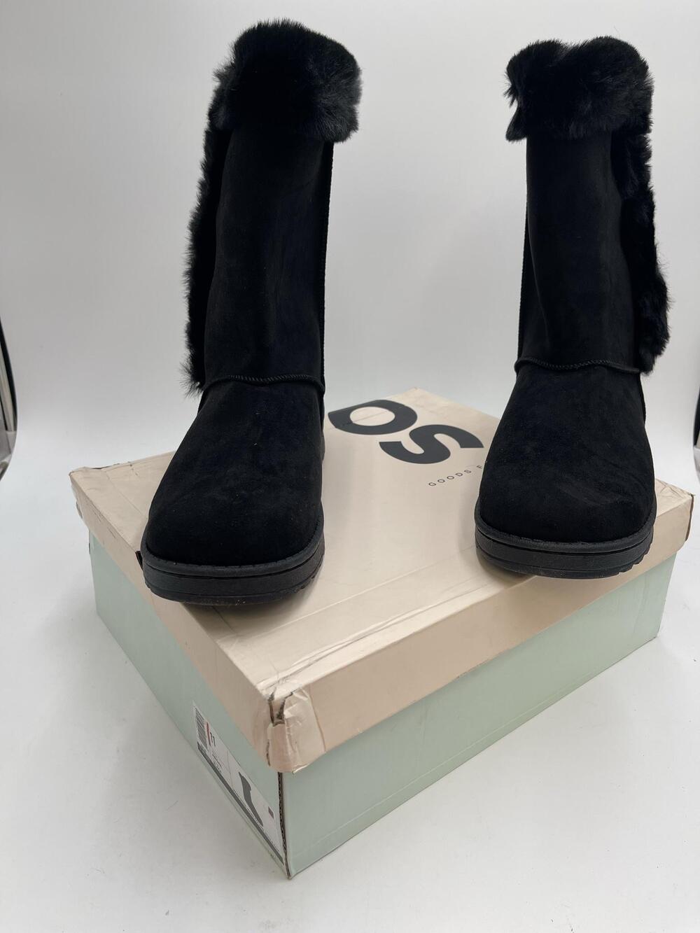 SO Abigail Boots Womens Black Faux Suede Fur Trim Mid Calf Winter New Size 11